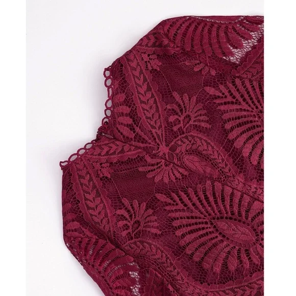 Burgundy Lace Detail Bell Sleeve Bohemian Mini Dress - Picture 7 of 13